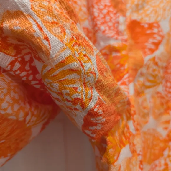 LOFT The Peyton Bermuda Shorts Linen Blend Baked Gold White Orange Size 8 NWOT - Picture 8 of 15